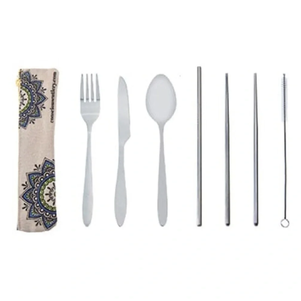 Mandala Eco-Friendly Travel Cutlery Set 7-Piece Utensils Reusable
